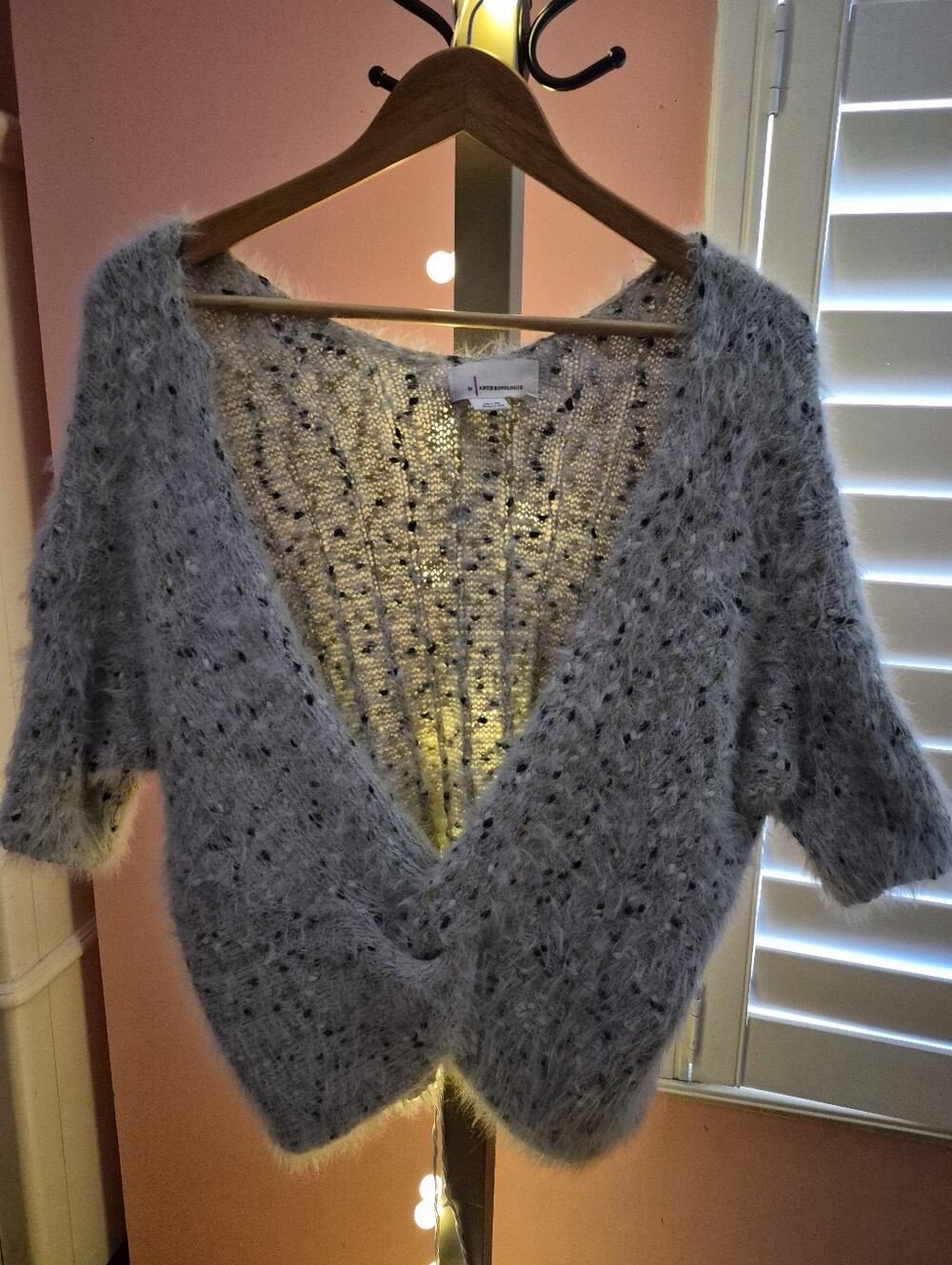 Anthropolgie, Slouchy Women's Faux Fur Gray Wrap Sweater. OS